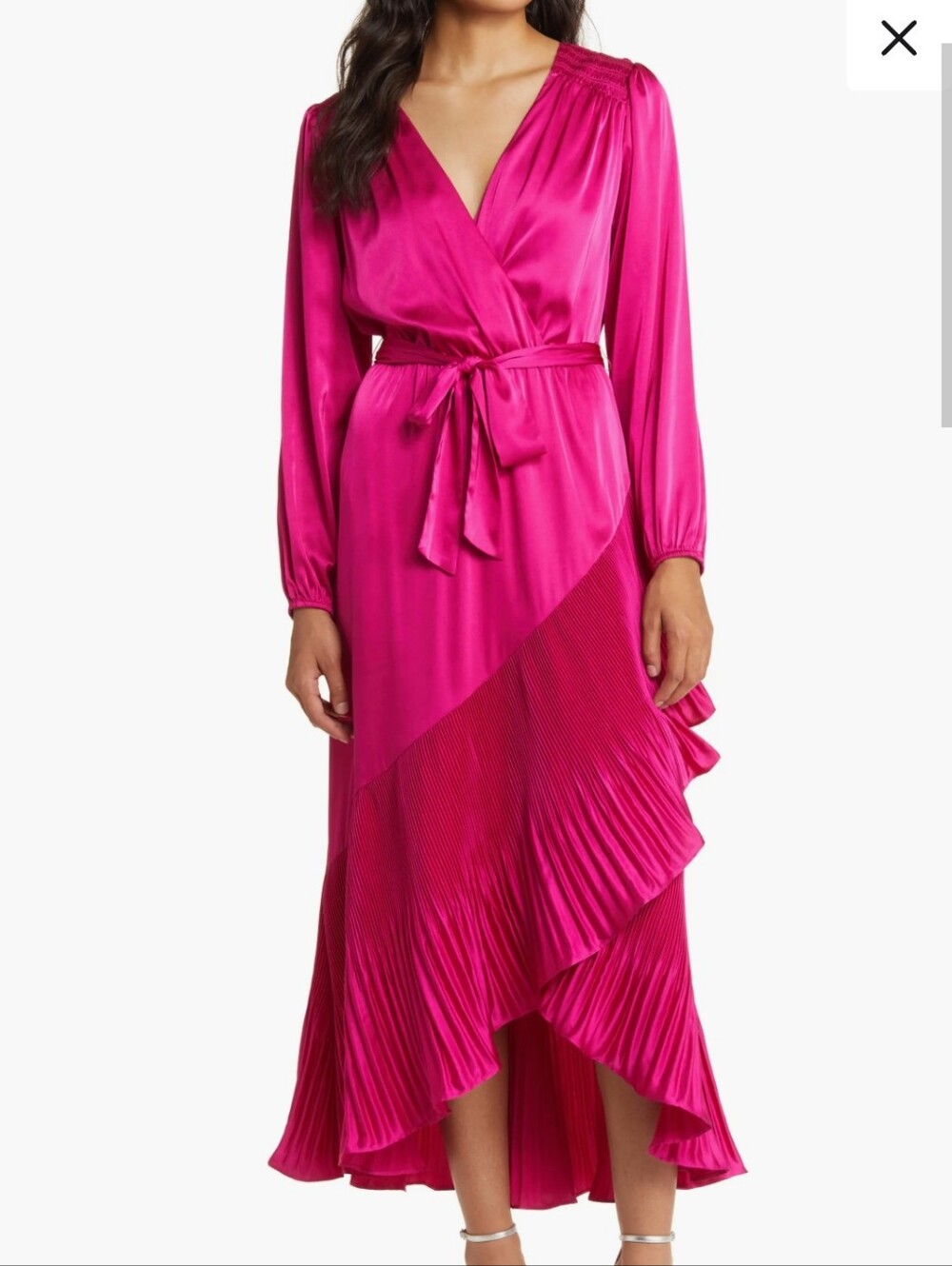 Mila Mae Asymmetric Pleated Belted Long Sleeve Dress
